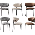 Modern Dining Chairs With Houndstooth And Solid Fabric Upholstery Black Metal Legs 3d model