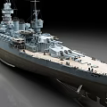 Large Gray Warship With Turrets Antennas And Red White Deck Features 3d model