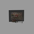 Elegant Ornamental Decor Set With Woven Chair Books And Colorful Wall Art