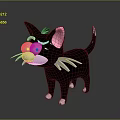 3D Black Cat with Pink Ears White Whiskers and White Paws in Cute Cartoon Style