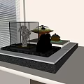 Decorative Ornament Set with Glass Cloche Black Tray Small Statues Moss Golden Box on Book