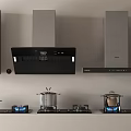 Stylish Kitchen Appliances With Black Silver Range Hoods Gas Stoves Pots And Pans