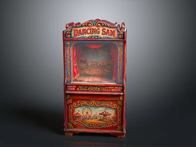 Vintage Dancing Sam Machine With Painted Stage Design And Red Decorative Exterior 3d model