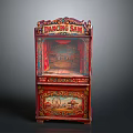 Vintage Dancing Sam Machine With Painted Stage Design And Red Decorative Exterior
