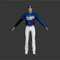 Man in Blue Dodgers Jersey Number 4 Black Sleeves Blue Cap White Pants Standing Pose