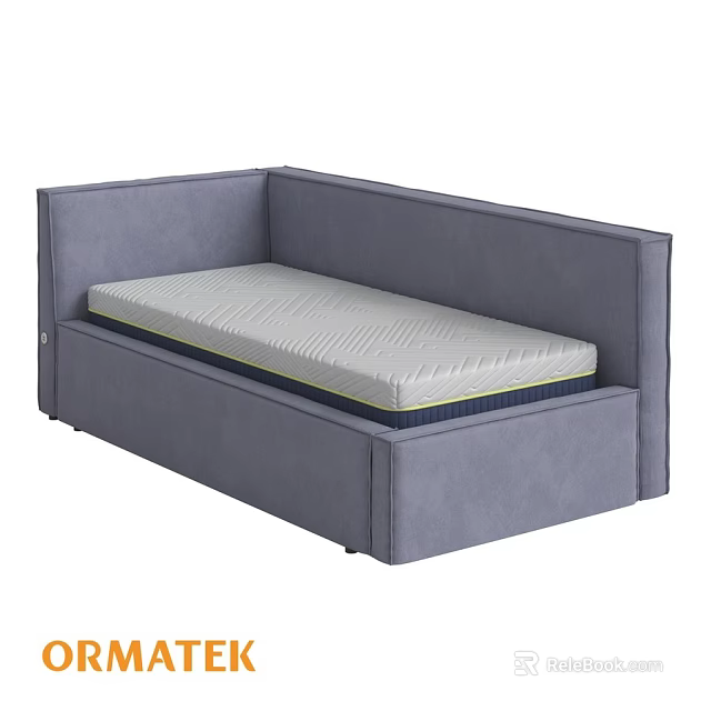 Gray Upholstered Double Bed With Comfortable Mattress And Modern Design 3d model 