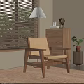 Modern Wooden Frame Leisure Chair With Beige Cushion Near Chest Of Drawers And Green Plant