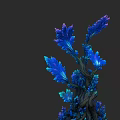 Blue Glowing Plant With Vibrant Leafy Branches And Dark Stems On Black Background