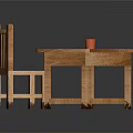 Simple Natural Wooden Furniture Set Table and Chair With Red Cup on Top