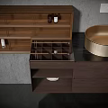 Modern Bathroom Vanity With Double Sinks And Round Mirror Wooden Design