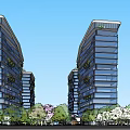 Modern High Rise Residential Building With Glass Curtain Walls And Green Plants
