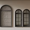Black Framed Arched Windows With Decorative Glass And Double Pane Design 3d model