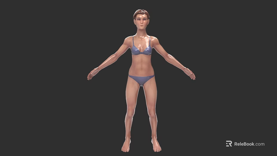Woman in Blue Bikini Standing as 3D Model on Black Background 3d model 