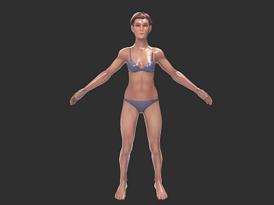 Woman in Blue Bikini Standing as 3D Model on Black Background 3d model