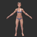 Woman in Blue Bikini Standing as 3D Model on Black Background