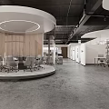 Modern Public Office Area With Open Layout Circular Meeting Space And Wooden Walls