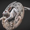 Decorative Circular Rabbit Animal Wall Decor With Carved Jade Like Patterns For Home Decor