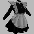 Classic Maid Costume With White Ruffle Collar Black Skirt And Checkered Apron