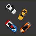 Four Colorful Sports Cars With Rear Spoilers In White Yellow Blue Orange