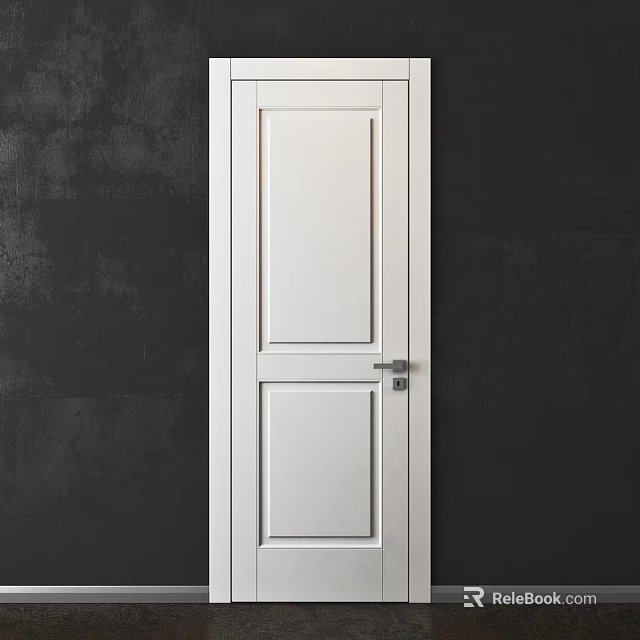 Modern White Hinged Door With Two Panel Design Against Dark Wall 3d model
