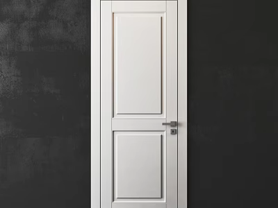 Modern White Hinged Door With Two Panel Design Against Dark Wall 3d model
