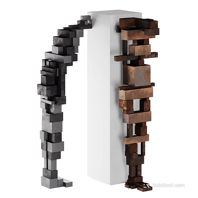 Modern Decorative Ornament Set With Black Brown Cube Stacked Design 3d model 