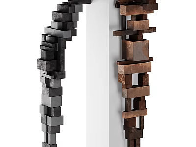 Modern Decorative Ornament Set With Black Brown Cube Stacked Design 3d model