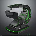 Futuristic Modern Chair Featuring Sleek Black Body Green Accent Lines And Sturdy Base