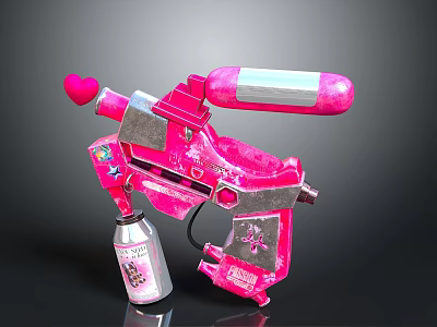 Vibrant Pink Toy Gun Featuring Heart Shaped Tip And Silver Spray Bottle 3d model