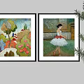 Two Framed Wall Artworks With Nature Elements And Ballerina In White Dress With Red Sash