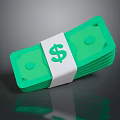 Green Cash Stack With White Binding Band And Dollar Sign For Everyday Use 3d model