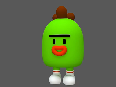 Green Cartoon Character With Brown Top Decorations Black Eyebrows Red Mouth And Striped White Shoes 3d model
