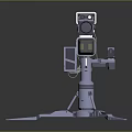 Metallic Futuristic Weapon With Orange Gray Components Targeting Scope And Claw Like Stand 3d model