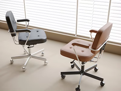Modern Office Chairs with Black and Brown Leather Seats Metal Bases and Wheels 3d model