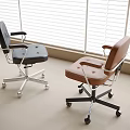 Modern Office Chairs with Black and Brown Leather Seats Metal Bases and Wheels