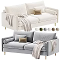 Modern Soft Fabric Double Seater Sofa With Decorative Pillows Throw Blankets And Multiple Neutral Colors