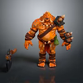 Male Warrior Character With Orange Skin Tusks Muscular Build And Battle Axe