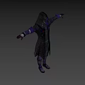 Game and Movie Character in Black Purple Robe with Outstretched Arms and Bat Like Details