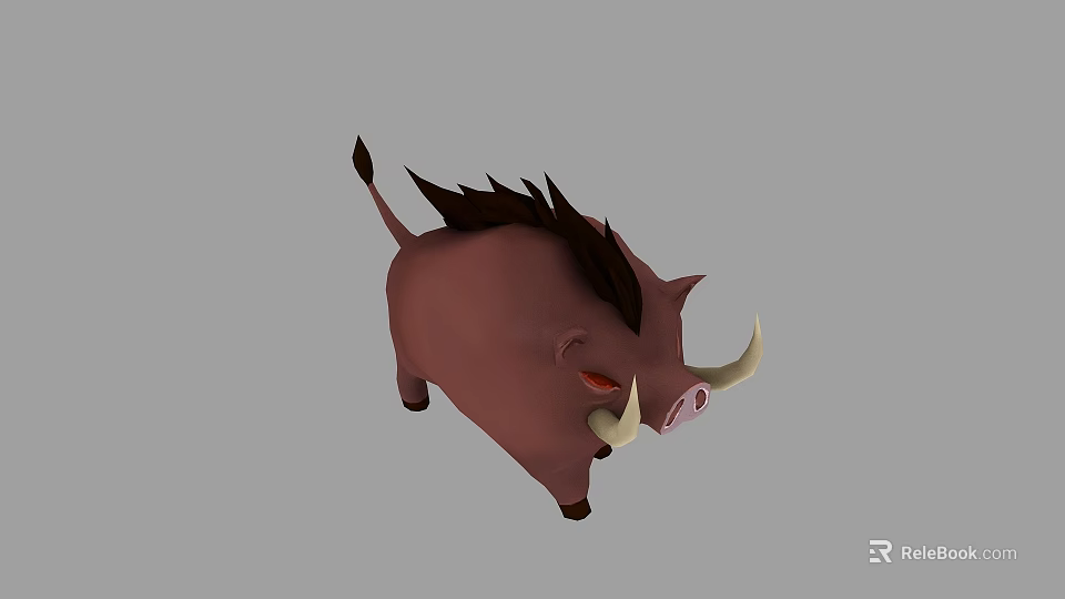 Brown Cartoon Warthog With Spiky Mane Red Eyes And White Tusks 3d model 