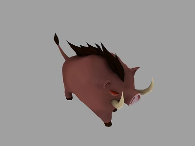 Brown Cartoon Warthog With Spiky Mane Red Eyes And White Tusks 3d model