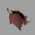 Brown Cartoon Warthog With Spiky Mane Red Eyes And White Tusks
