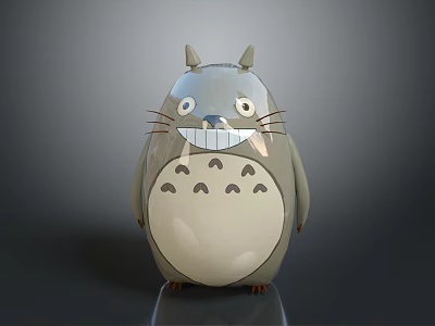 Studio Ghibli Totoro Character With Gray Chubby Body Large Round Eyes Pointed Ears Whiskers 3d model