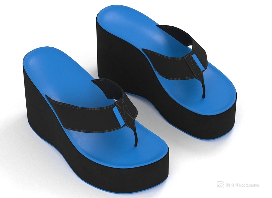 Blue And Black Wedge Heel Flip Flops Featuring Stylish Strap And Comfortable Design 3d model 