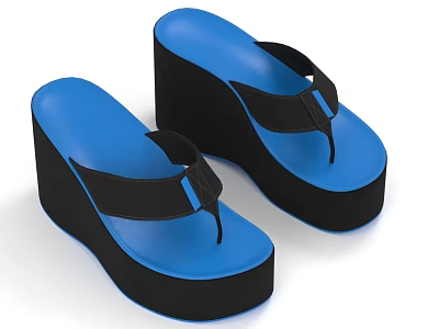 Blue And Black Wedge Heel Flip Flops Featuring Stylish Strap And Comfortable Design 3d model