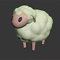 Cartoon Sheep Character 3D Model With White Wool Pink Face Legs And Black Eyes