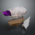 Steampunk Flying Vessel with White Canvas Canopy Purple Interior Wooden Structure and White Wings