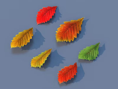 Colorful Autumn Leaves With Vibrant Red Yellow Orange And Green Tones On Gray Background 3d model