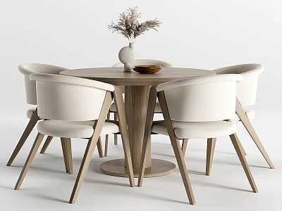 Round Dining Table with White Chairs Vase and Bowl on Top Surface 3d model