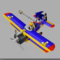 Cartoon Biplane With Sonic And Tails On Colorful Blue Yellow Red Wings Duck Design