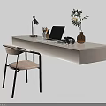Modern Home Office Desk With Chair Table Lamp Laptop And Potted Plant